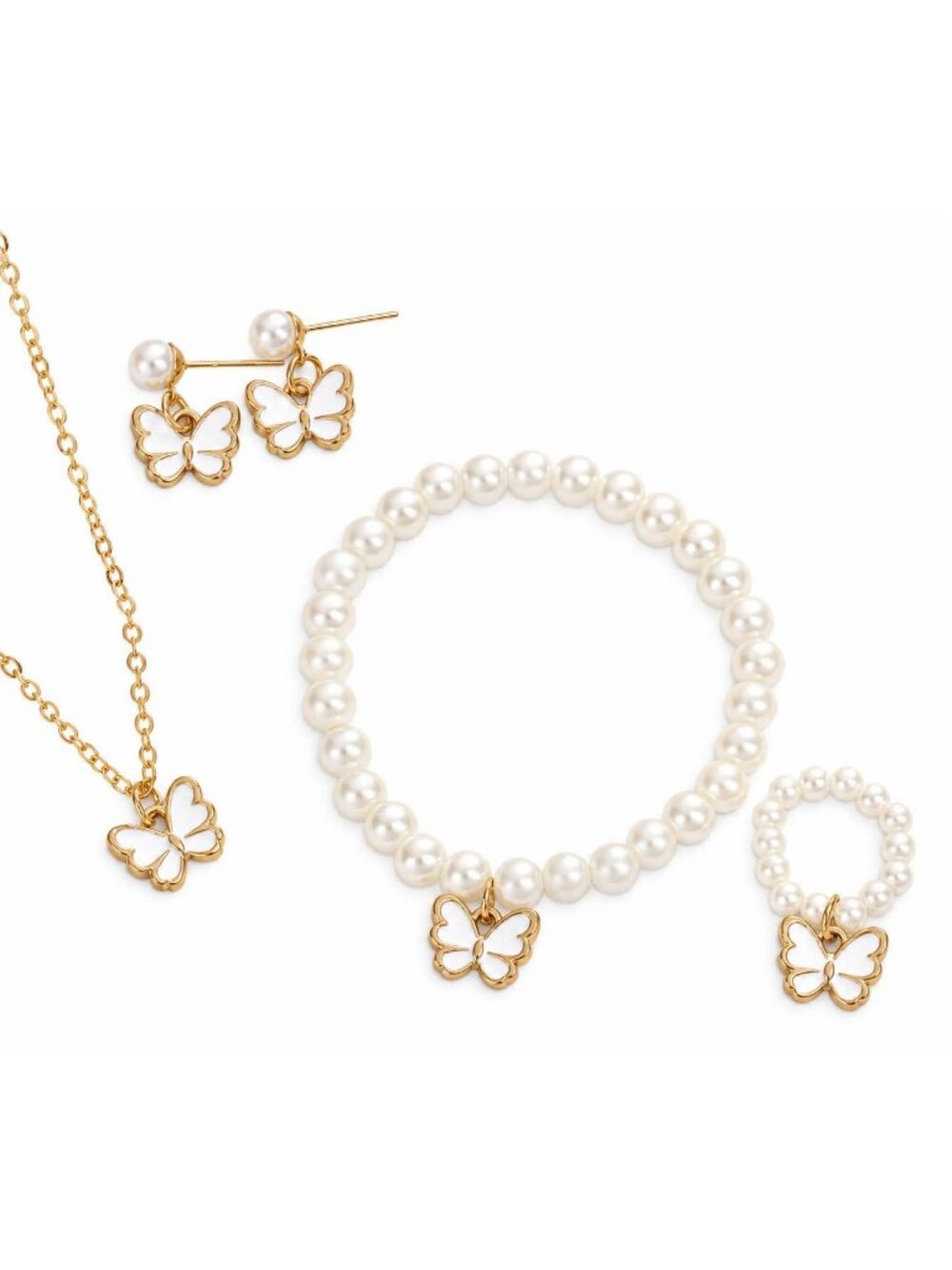 White Butterfly Pearl Jewelry Set